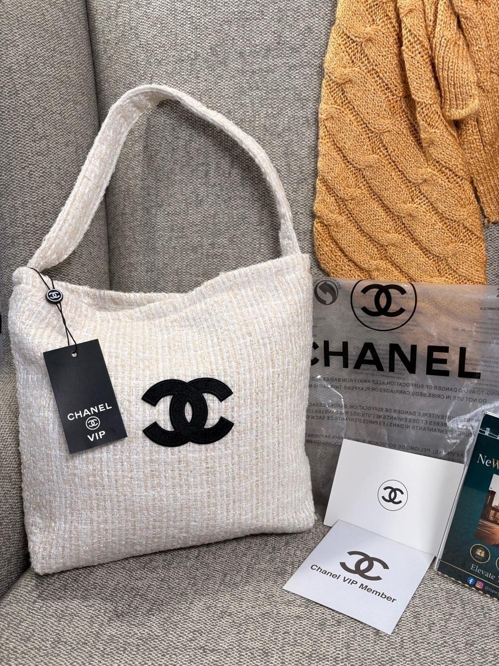 CHANEL Tweed Shoulder Tote Bag – Ivory/Cream